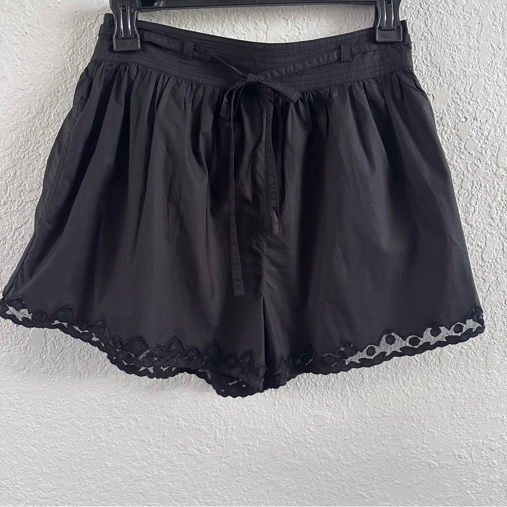 Ulla Johnson Black Cotton Tie Waist Shorts Lace Trim Size 0 - Picture 2 of 12